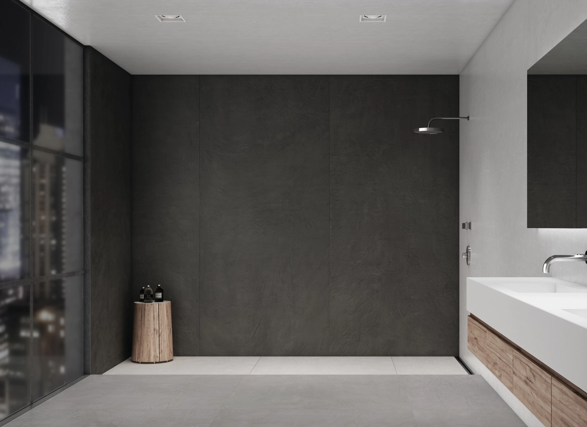 Gres Apavisa EQUINOX efekt beton - aranzacja w eleganckiej lazience
