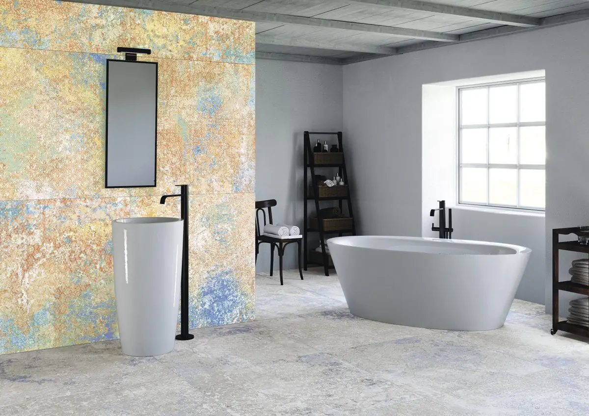 Gres Apavisa EMOTION efekt beton - aranzacja w eleganckiej lazience