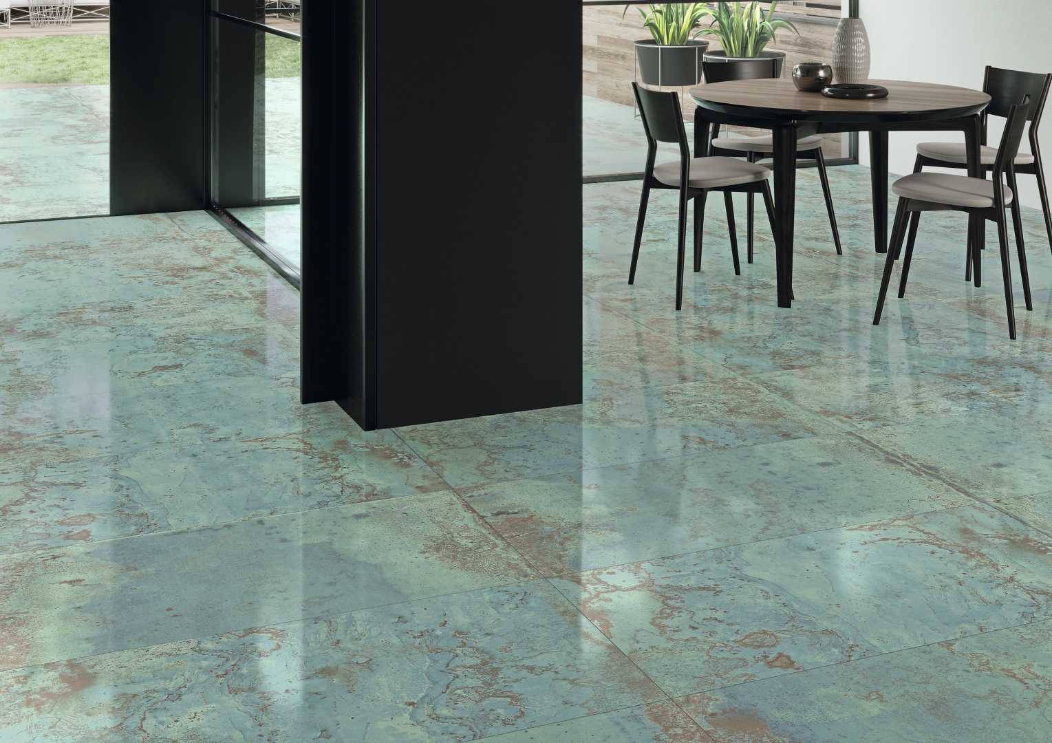 Gres Apavisa ZINC efekt metal, kamień - aranzacja w eleganckiej lazience