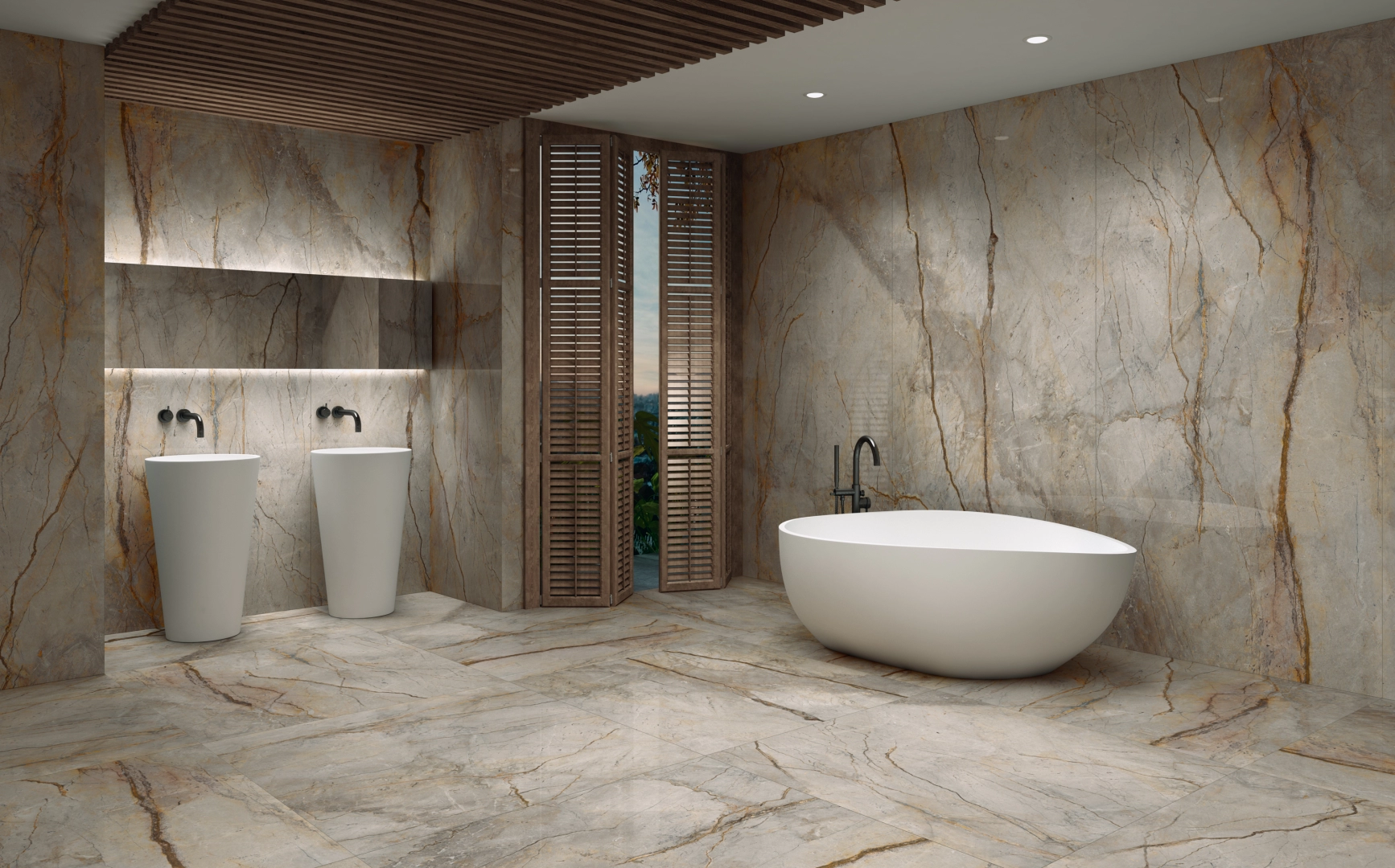 Gres Apavisa WILD FOREST efekt marmur - aranzacja w eleganckiej lazience