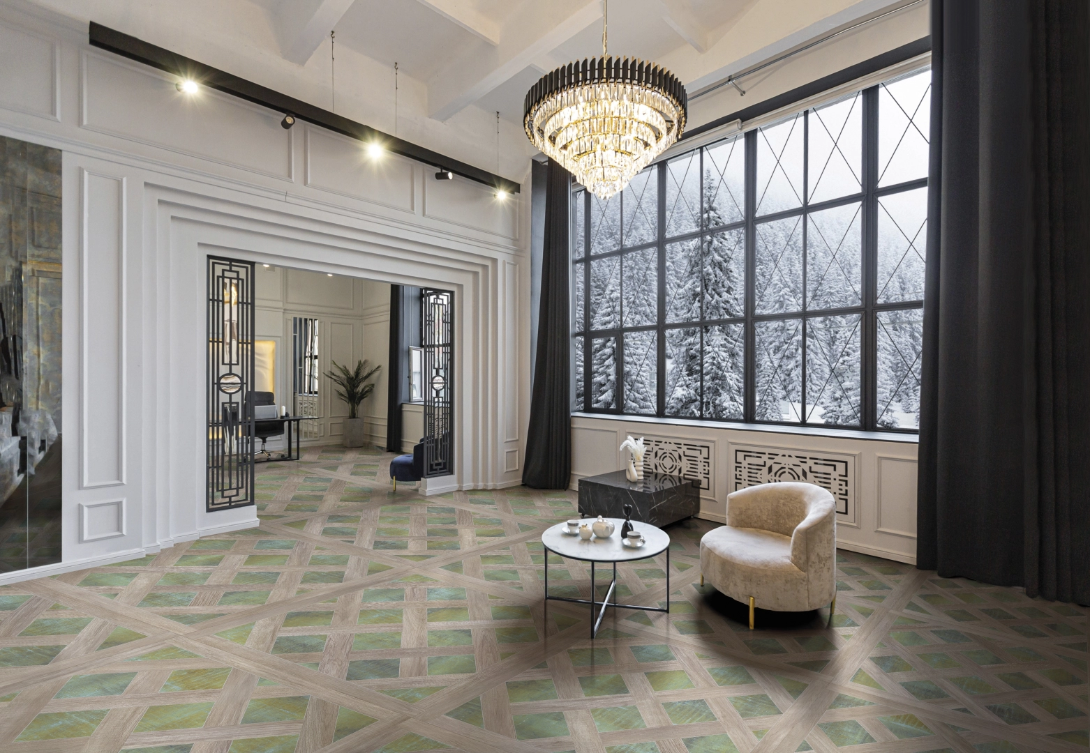 Gres Apavisa INTARSIO efekt wzór - aranzacja w eleganckiej lazience
