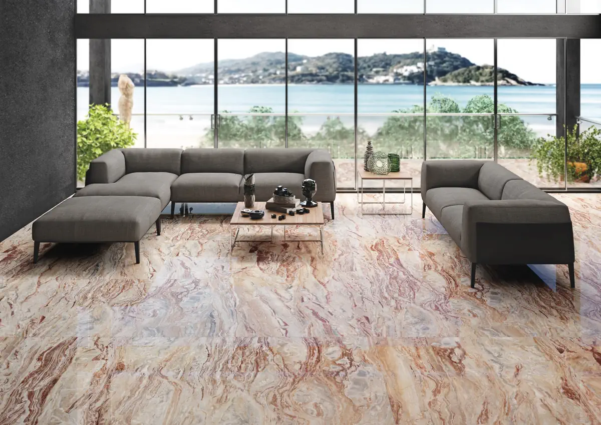 Gres Apavisa OROBICO efekt marmur - aranzacja w eleganckiej lazience