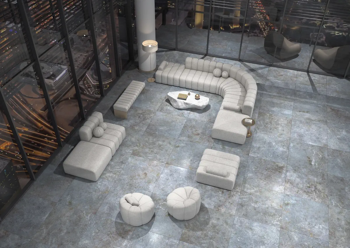 Gres Apavisa COVADONGA efekt beton - aranzacja w eleganckiej lazience