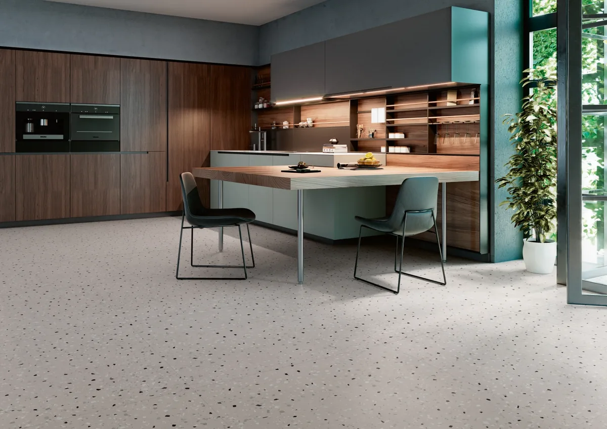 Gres Apavisa SOUTH efekt terrazzo - aranzacja w elewacji domu