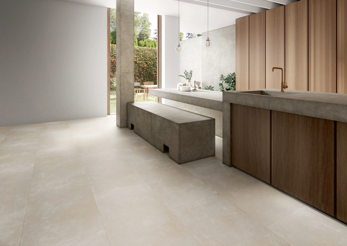 Gres Apavisa OZONE efekt beton - aranzacja w elewacji domu