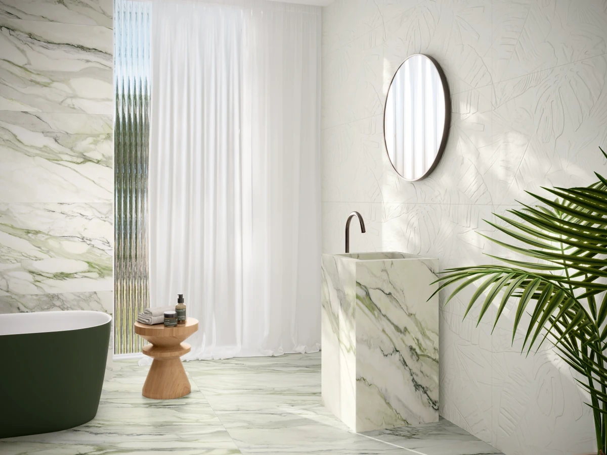 Gres Ape ARABESCATO efekt marmur - aranzacja w eleganckiej lazience