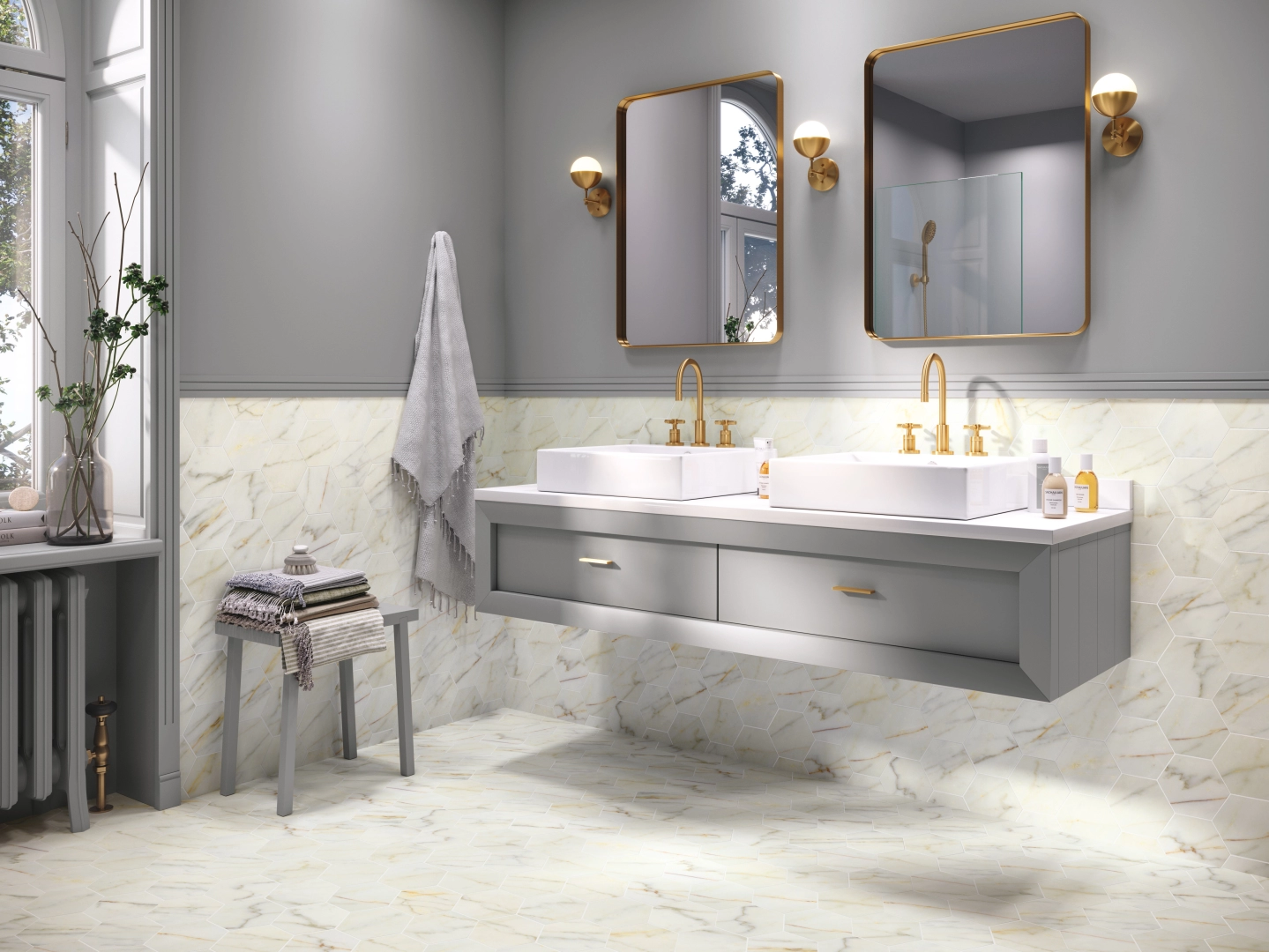 Gres Ape CALACATTA SLOW efekt marmur - aranzacja w elewacji domu