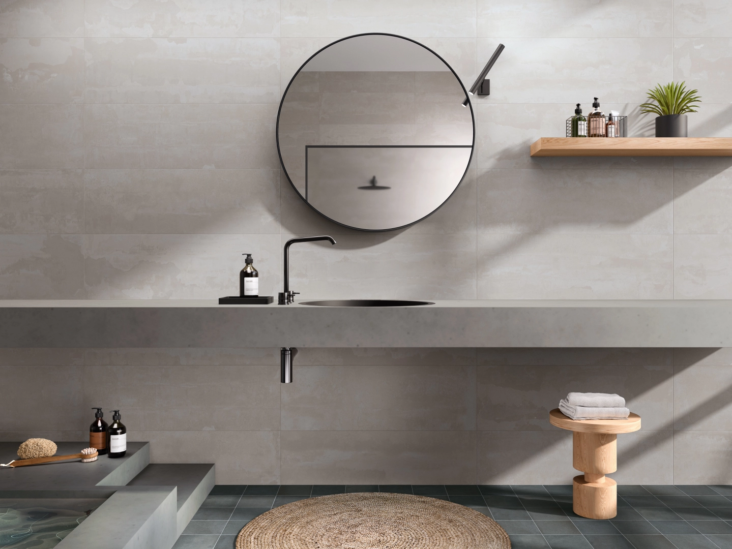 Gres Ape HOSS efekt beton - aranzacja w eleganckiej lazience
