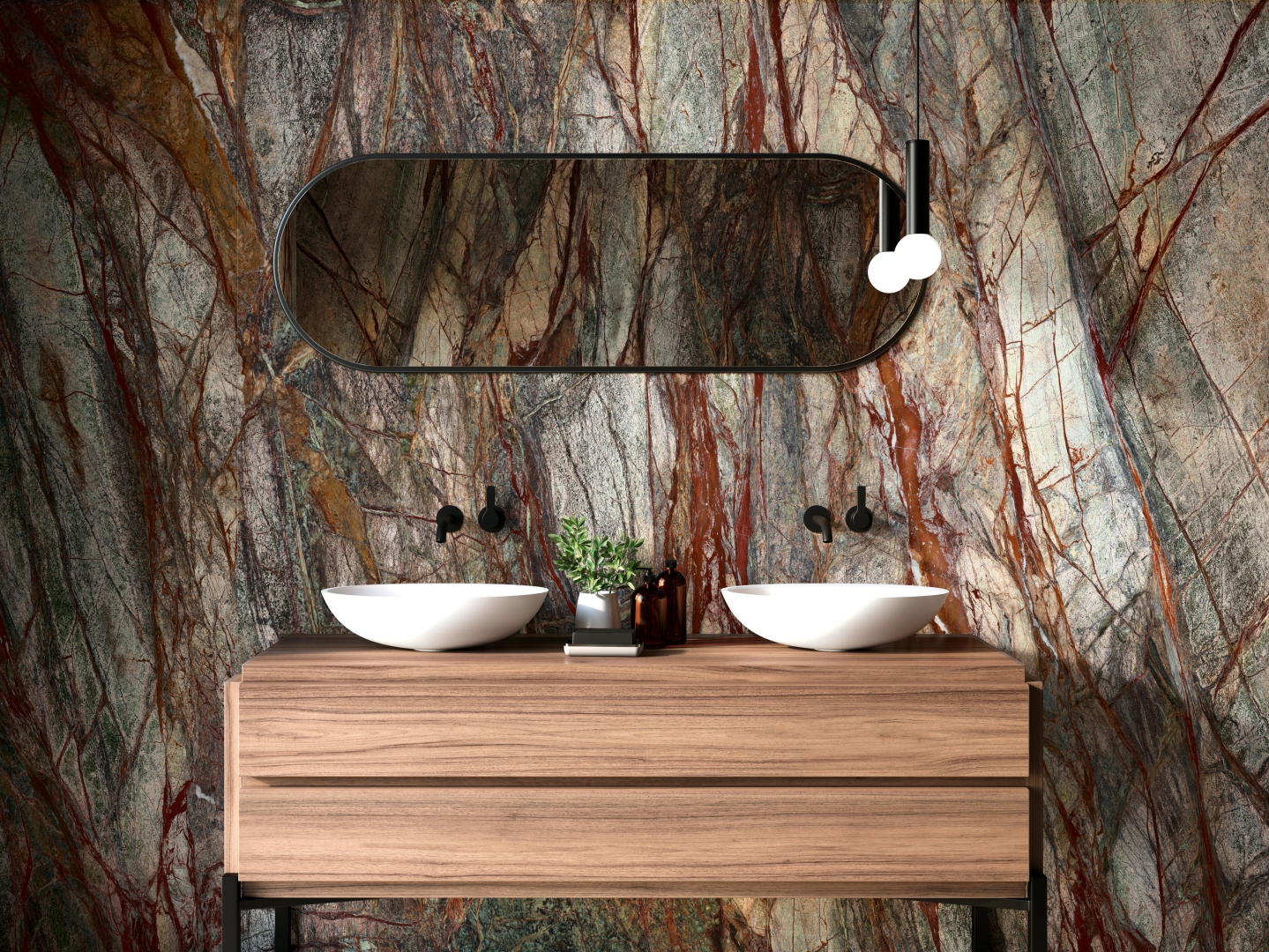Gres Ape FOREST GREEN MARBLE efekt marmur - aranzacja w eleganckiej lazience
