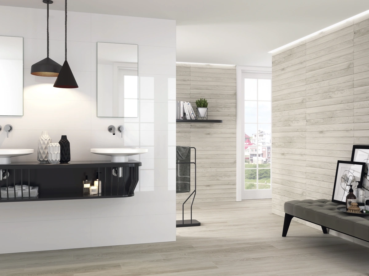Gres Ape ALL WHITE efekt kolor - aranzacja w eleganckiej lazience
