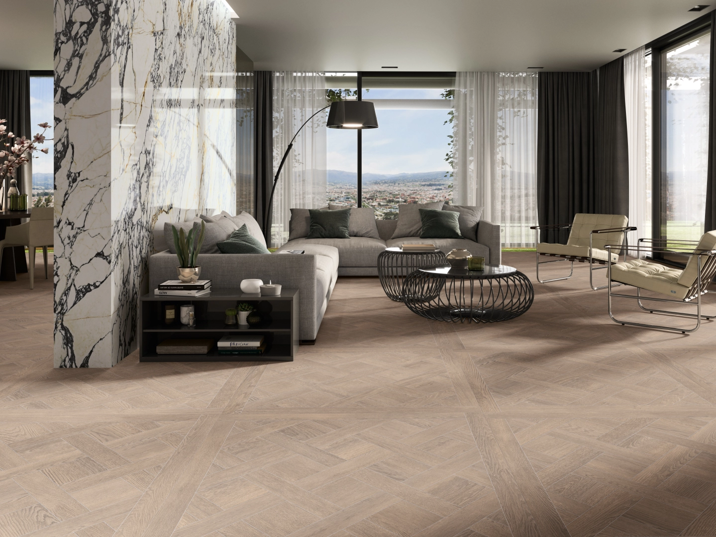 Gres Ape CALACATTA CORCHIA efekt marmur - aranzacja w przestronnym holu