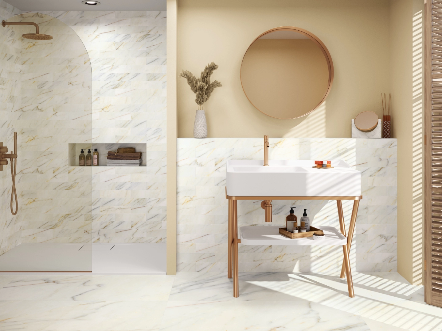 Gres Ape CALACATTA SLOW efekt marmur - aranzacja w eleganckiej lazience