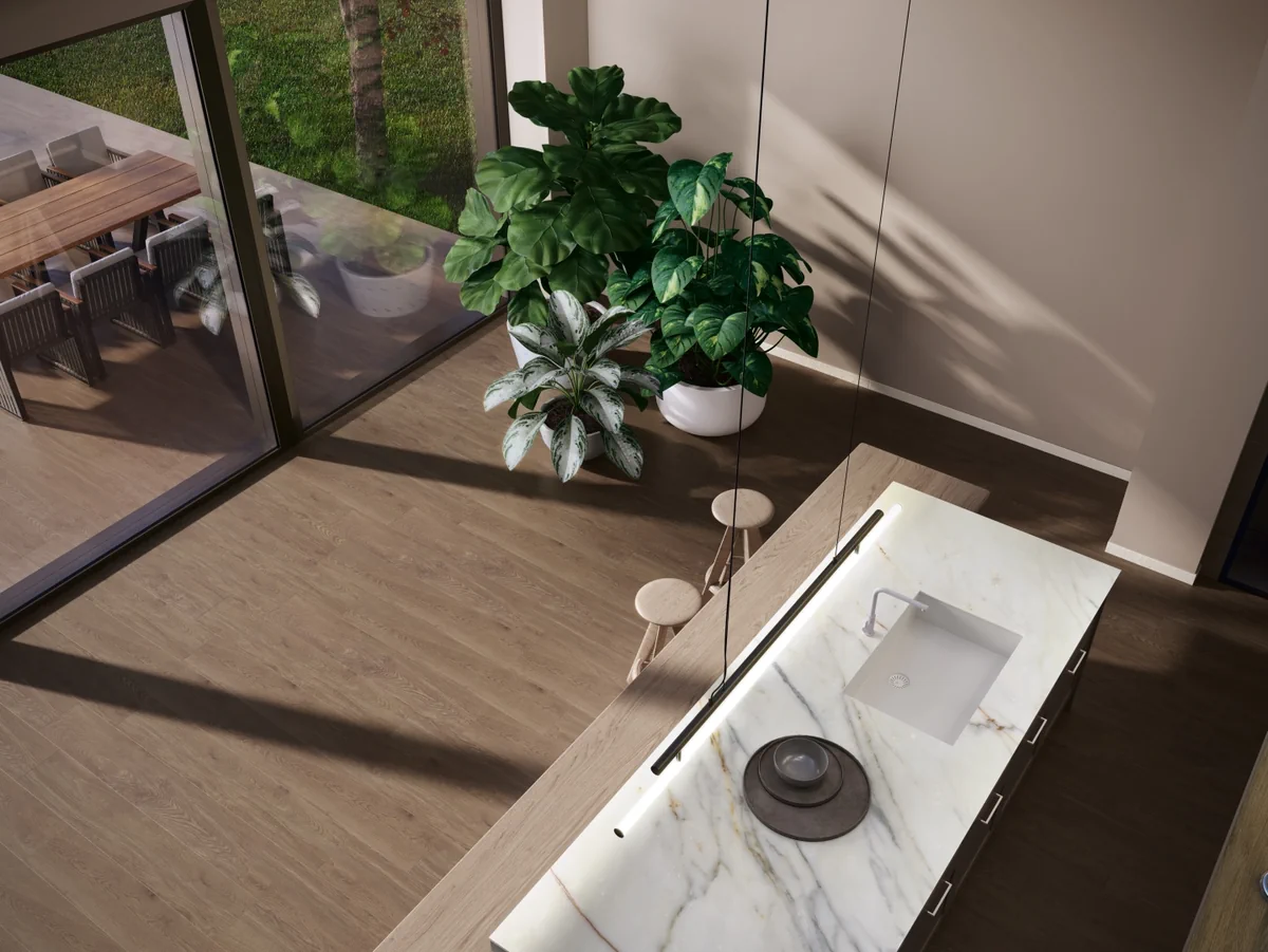 Gres Ape AUTHENTIC efekt drewno - aranzacja w nowoczesnym salonie