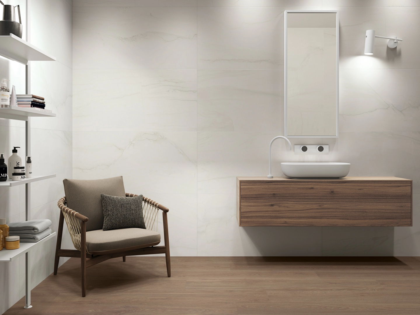Gres ape CERVINO efekt marmur - aranzacja w eleganckiej lazience