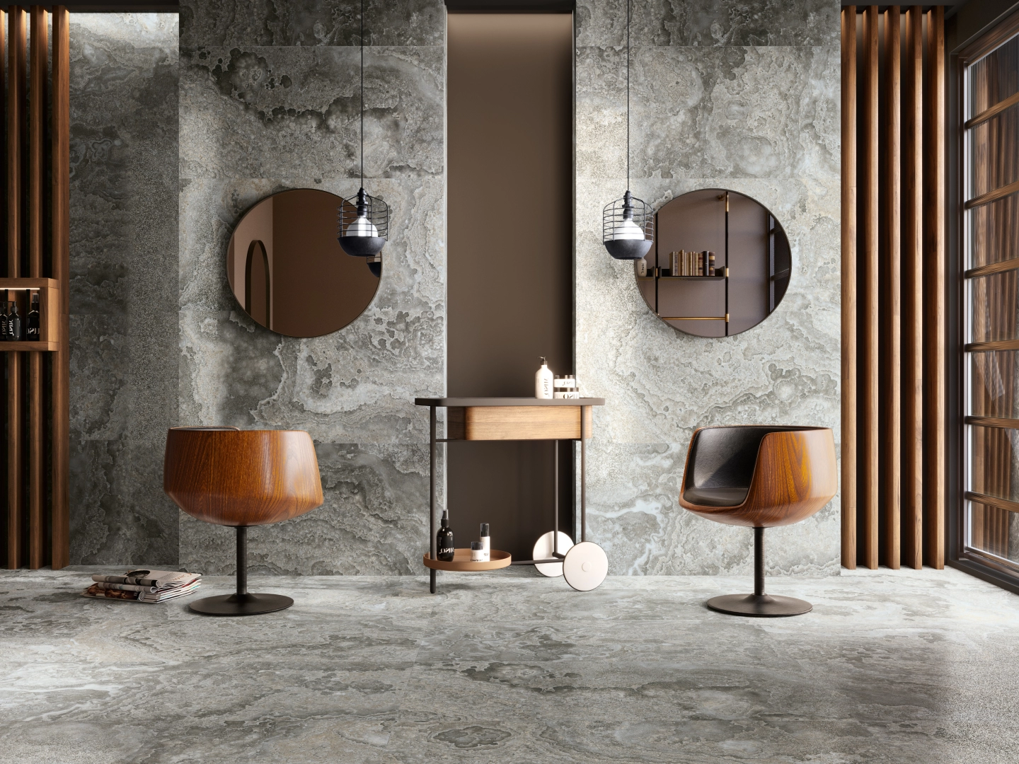 Gres Ape AGATE efekt kamień - aranzacja w eleganckiej lazience