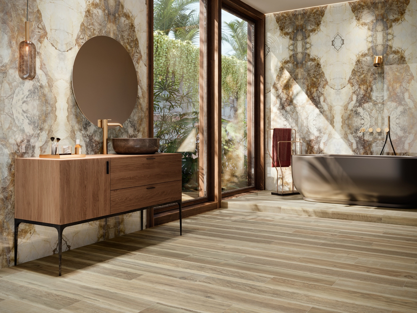 Gres Ape GOLD HARD efekt marmur - aranzacja w eleganckiej lazience
