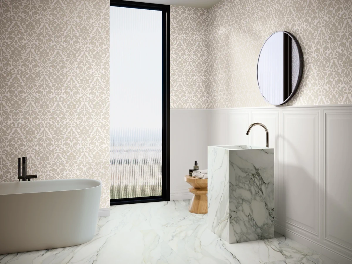 Gres Ape ARABESCATO efekt marmur - aranzacja w eleganckiej lazience