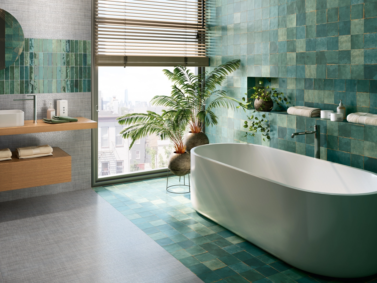 Gres Ape HABITAT efekt dywan - aranzacja w przy kominku