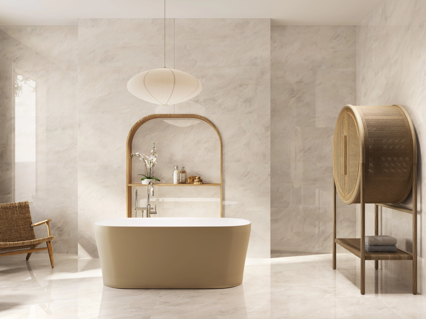 Gres Ape ALEXANDRIA efekt kamień - aranzacja w eleganckiej lazience