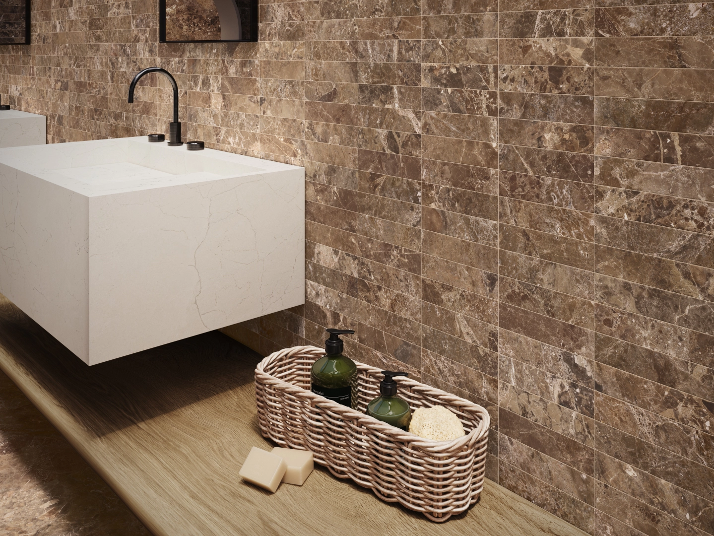 Gres Ape IMPERIAL BROWN efekt marmur - aranzacja w przestronnym holu
