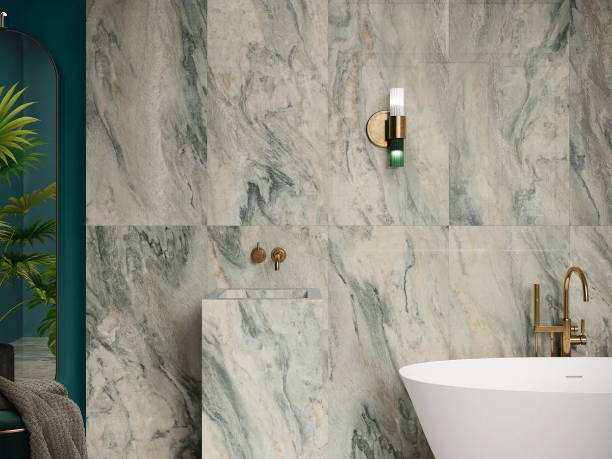 Gres Ape GAYA QUARTZITE efekt marmur - aranzacja w elewacji domu