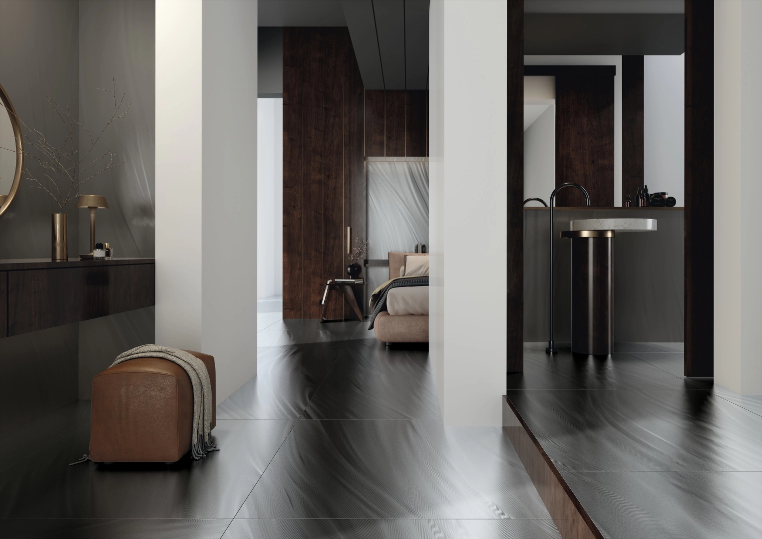 Gres ariostea LUCE efekt metal - aranzacja w eleganckiej lazience