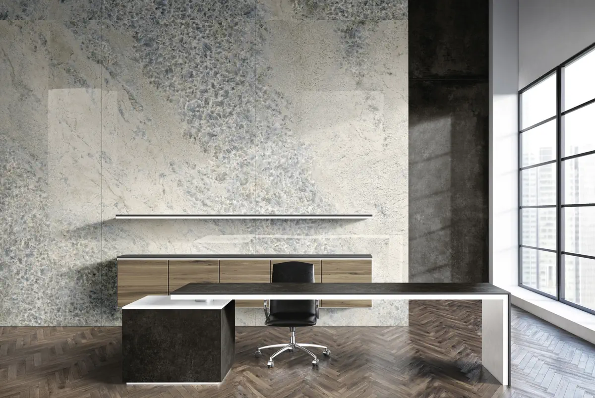 Gres Ariostea ULTRA CRYSTAL efekt marmur - aranzacja w minimalistycznym wnetrzu