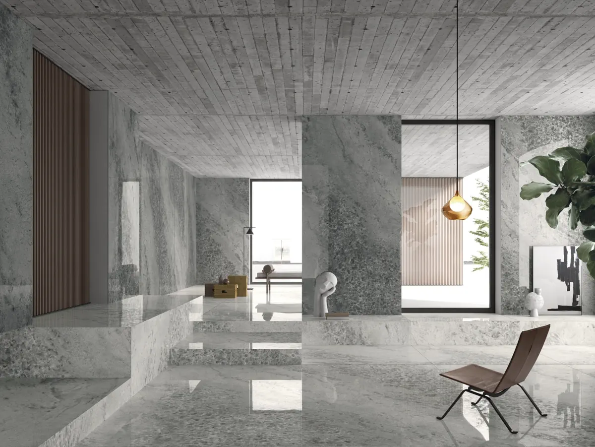 Gres Ariostea ULTRA CRYSTAL efekt marmur - aranzacja w przestronnym holu