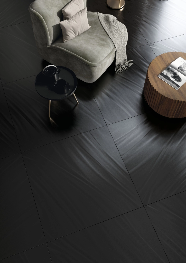 Gres ariostea LUCE efekt metal - aranzacja w minimalistycznym wnetrzu