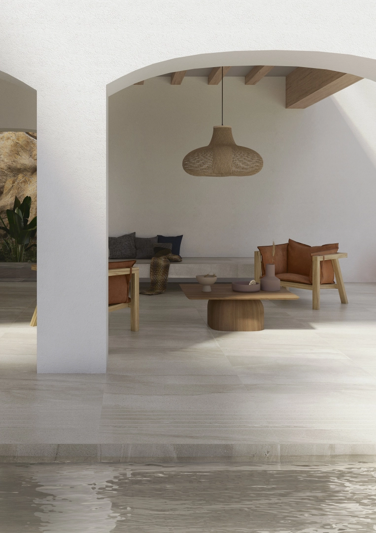 Gres Ariostea PIETRA DI BASALTO ACTIVE efekt kamień - aranzacja w eleganckiej lazience
