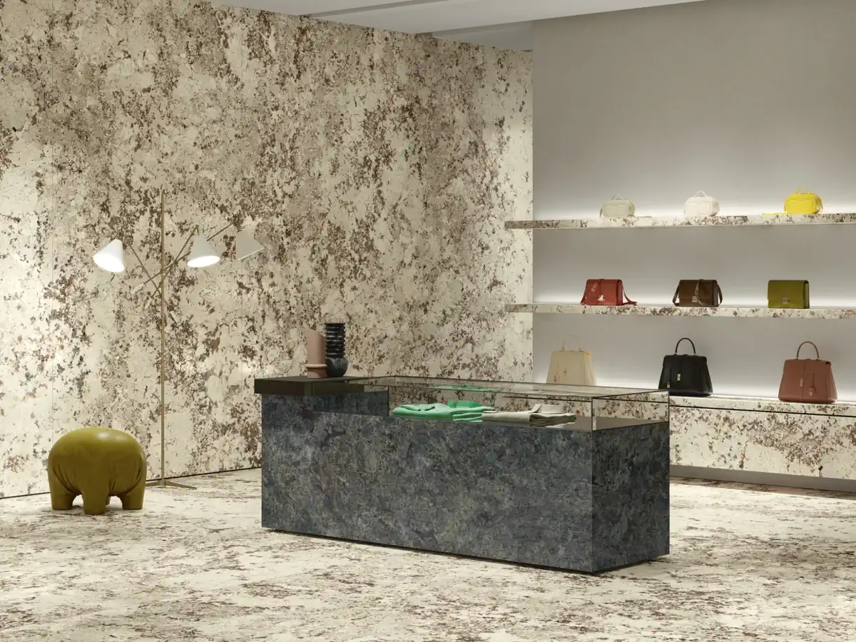 Gres Ariostea ULTRA GRANITI efekt kamień - aranzacja w eleganckiej lazience