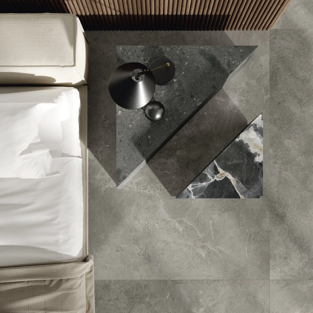 Gres Ariostea ULTRA PIETRE efekt kamień - aranzacja w eleganckiej lazience