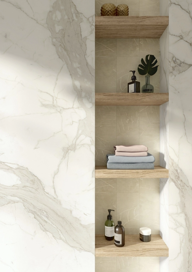 Gres Ariostea MARBLE ACTIVE efekt marmur - aranzacja w minimalistycznym wnetrzu