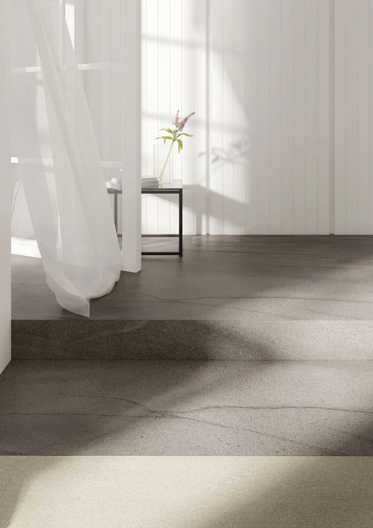 Gres Ariostea PIETRA DI BASALTO ACTIVE efekt kamień - aranzacja w eleganckiej lazience
