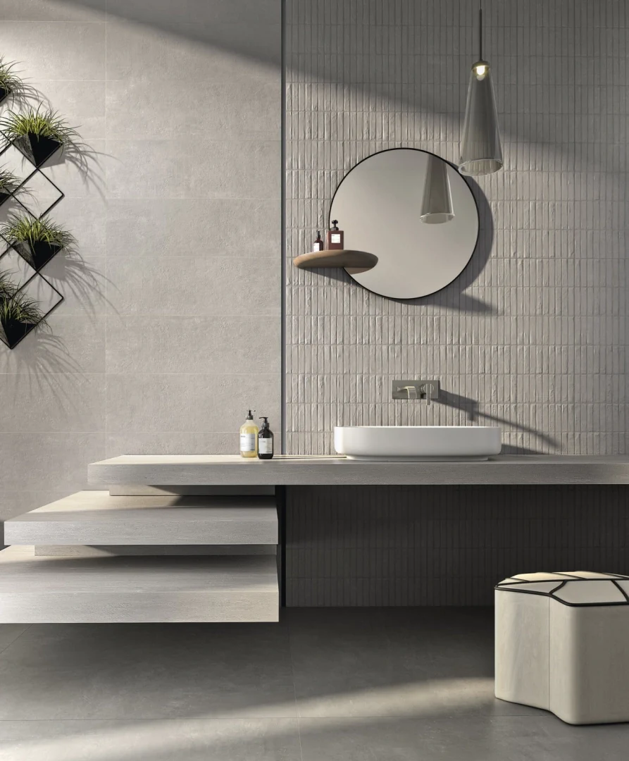 Gres Ariostea URBAN ACTIVE efekt beton - aranzacja w minimalistycznym wnetrzu