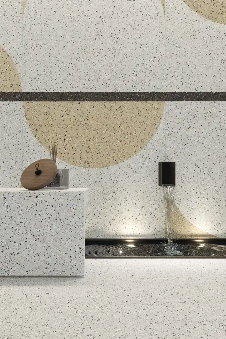 Gres Ariostea ACCADEMIA efekt terrazzo - aranzacja w eleganckiej lazience