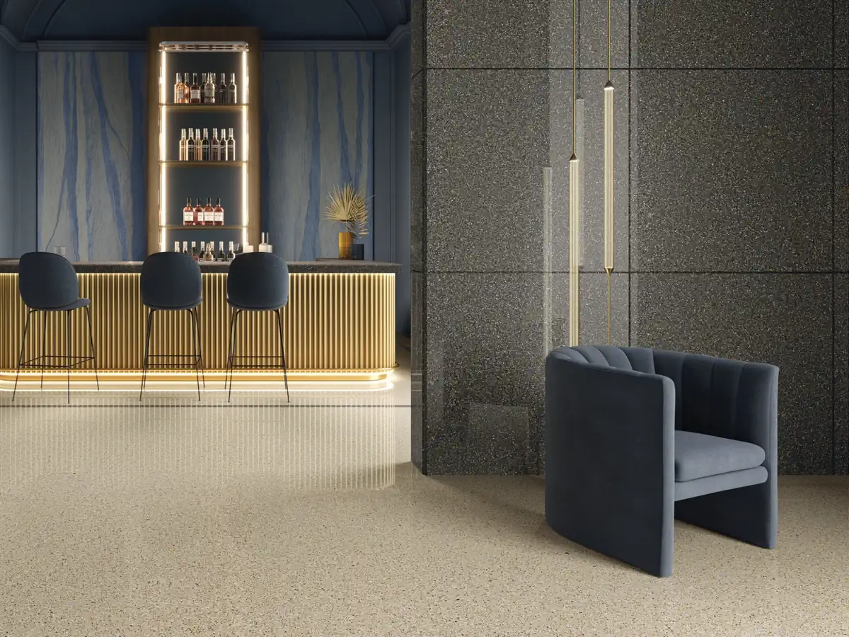 Gres Ariostea ACCADEMIA efekt terrazzo - aranzacja w elewacji domu