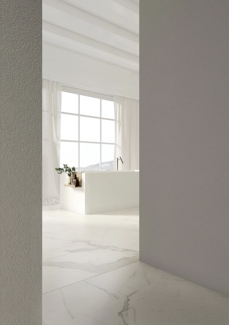 Gres Ariostea MARBLE ACTIVE efekt marmur - aranzacja w przy kominku