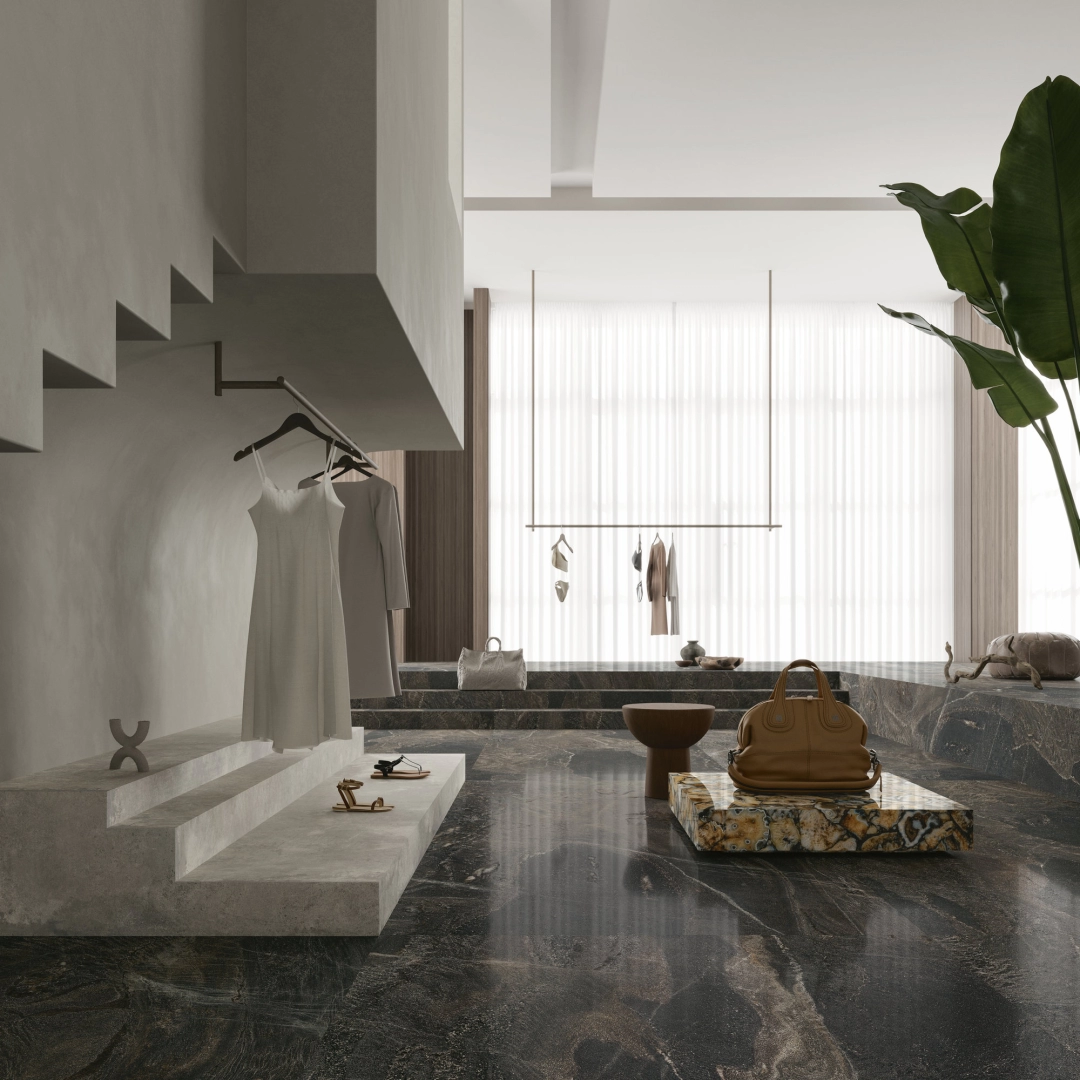 Gres Ariostea ULTRA PIETRE efekt kamień - aranzacja w eleganckiej lazience