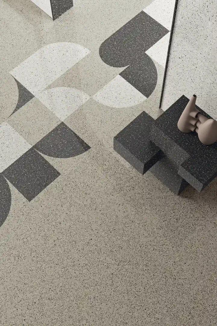 Gres Ariostea ACCADEMIA efekt terrazzo - aranzacja w eleganckiej lazience