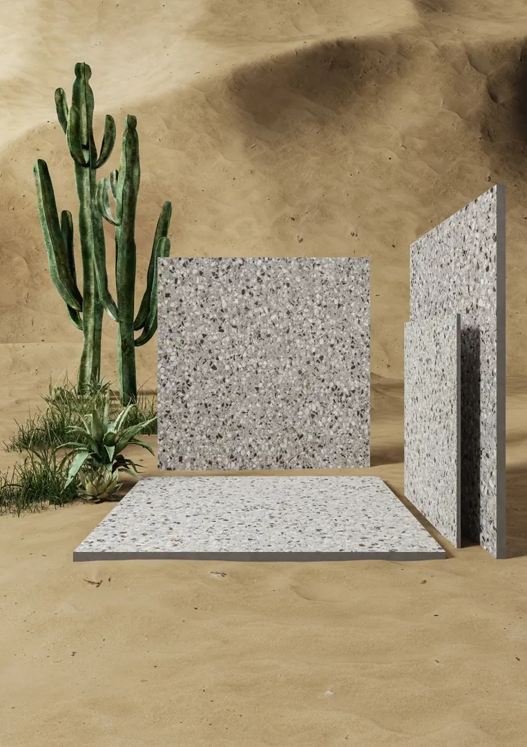 Gres Ascot KADO efekt beton, terrazzo - aranzacja w przestronnym holu