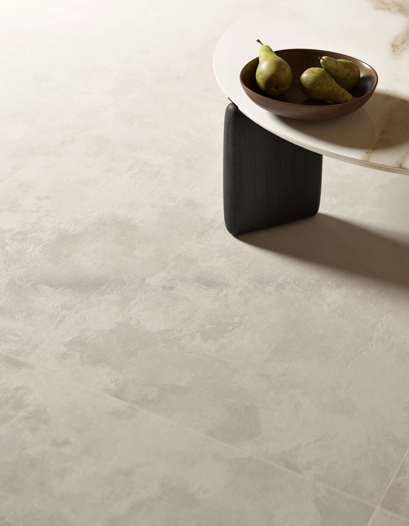 Gres Ascot PIGMENTA efekt beton - aranzacja w nowoczesnym salonie