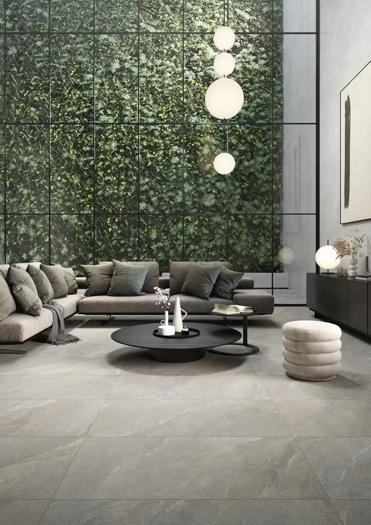 Gres Ascot LIMEQUARTZ efekt kamień - aranzacja w eleganckiej lazience
