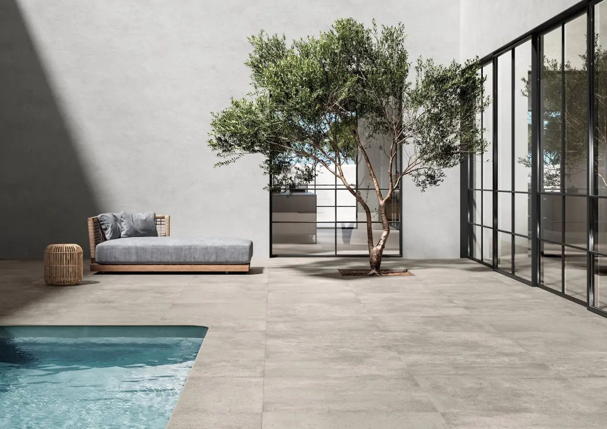 Gres Ascot DISTRICT efekt kamień - aranzacja w nowoczesnym salonie