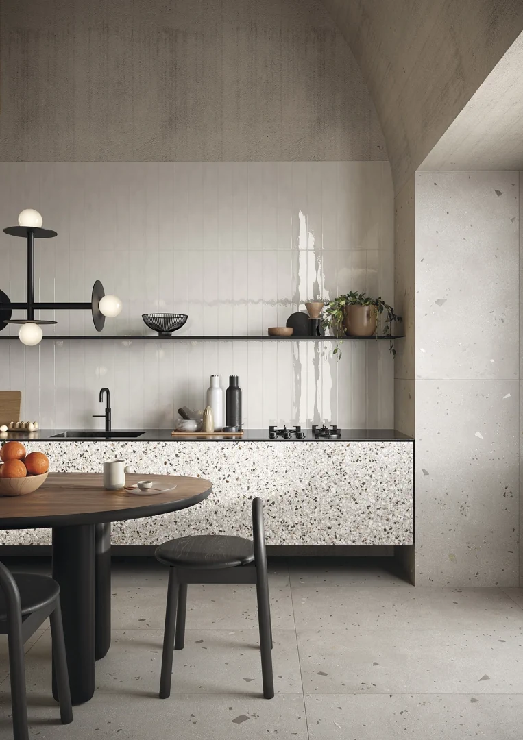 Gres Ascot KADO efekt beton, terrazzo - aranzacja w minimalistycznym wnetrzu