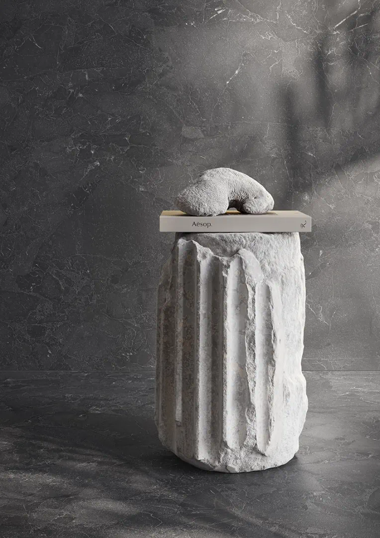 Gres Ascot ARA STONE efekt kamień - aranzacja w minimalistycznym wnetrzu