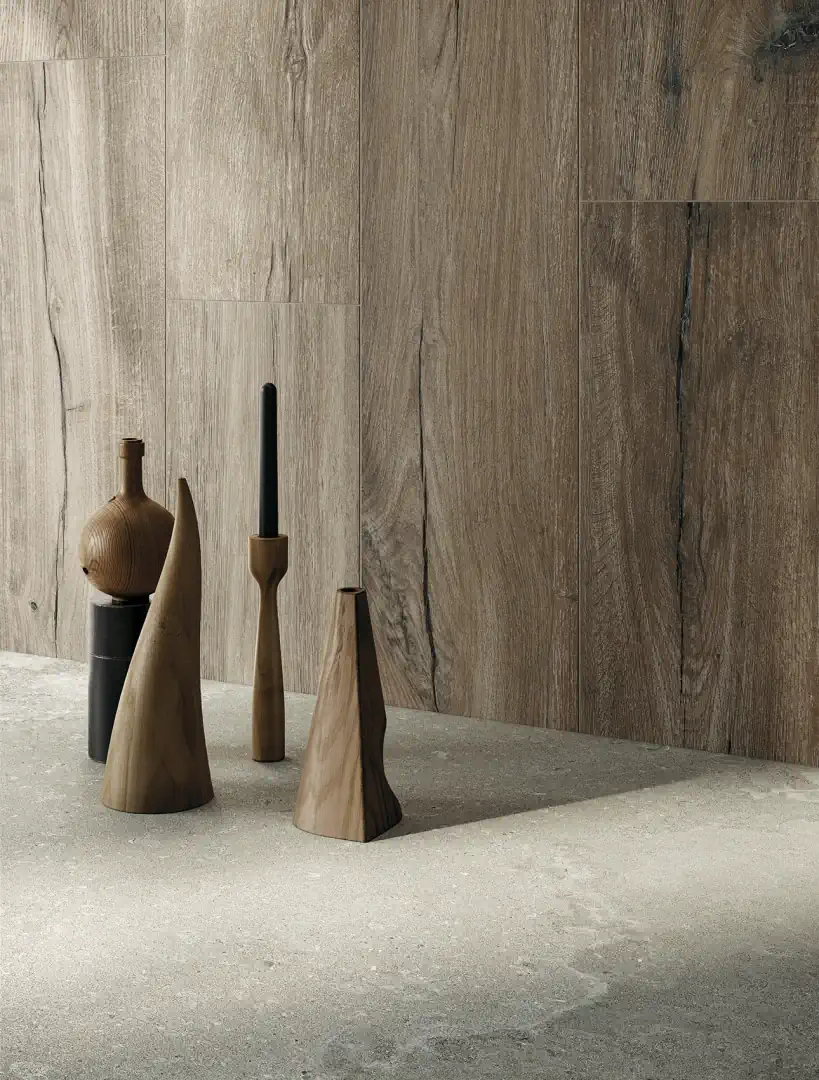 Gres Ascot SIGNATURE WOOD efekt drewno - aranzacja w minimalistycznym wnetrzu
