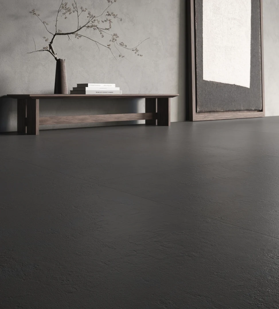 Gres Ascot PIGMENTA efekt beton - aranzacja w przy kominku