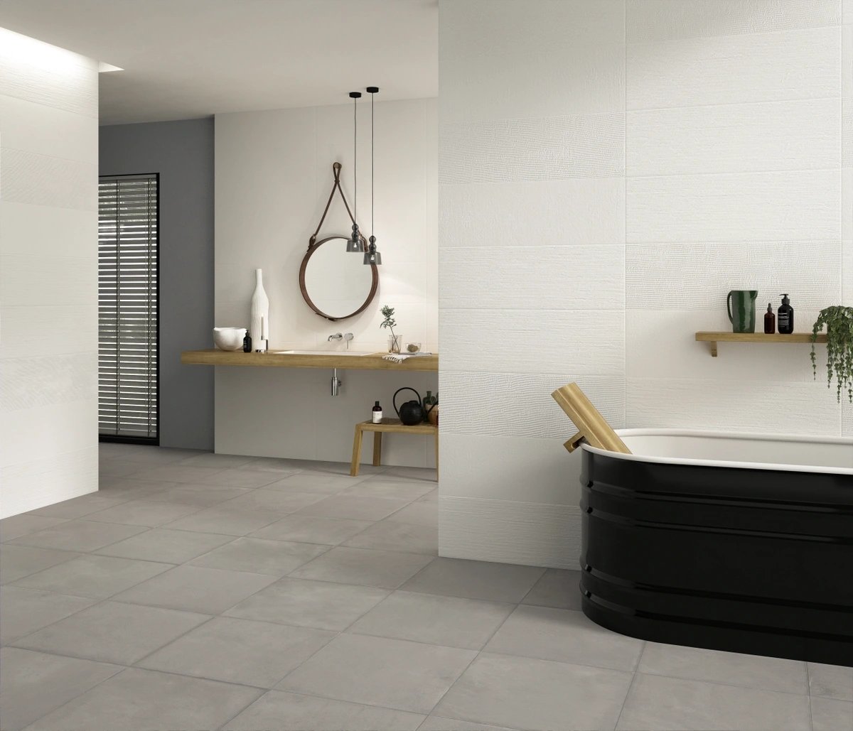 Gres Ascot COMFORT R efekt beton - aranzacja w minimalistycznym wnetrzu