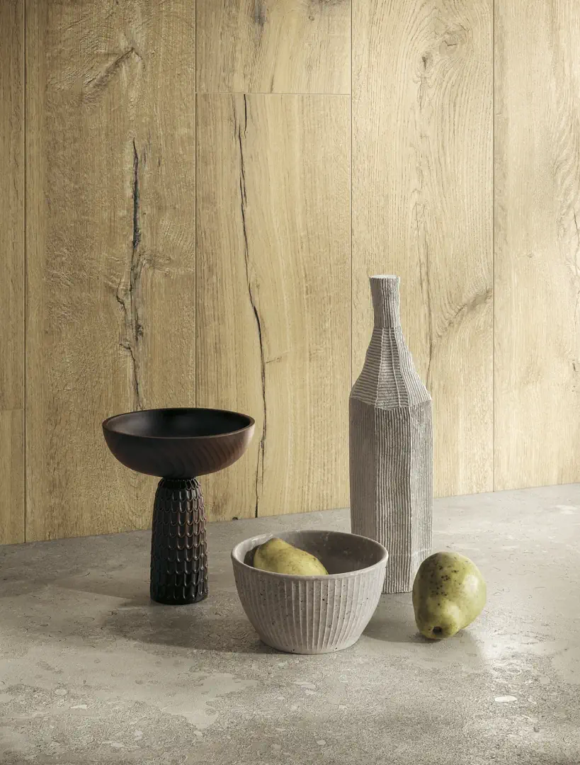 Gres Ascot SIGNATURE STONE efekt kamień - aranzacja w nowoczesnym salonie